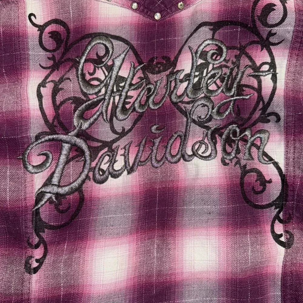Harley Davidson purple plaid long sleeve shirt - Picture 6 of 6